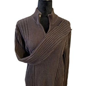 DKNY Jeans sweater Mens 1/4 zip ribbed XL Brown